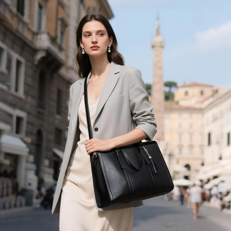 Keyli 4pc Sets Laptop Bag for Women Large Leather Laptop Briefcase with USB Charging Port Computer Shoulder tote Bags Purse - Image 4